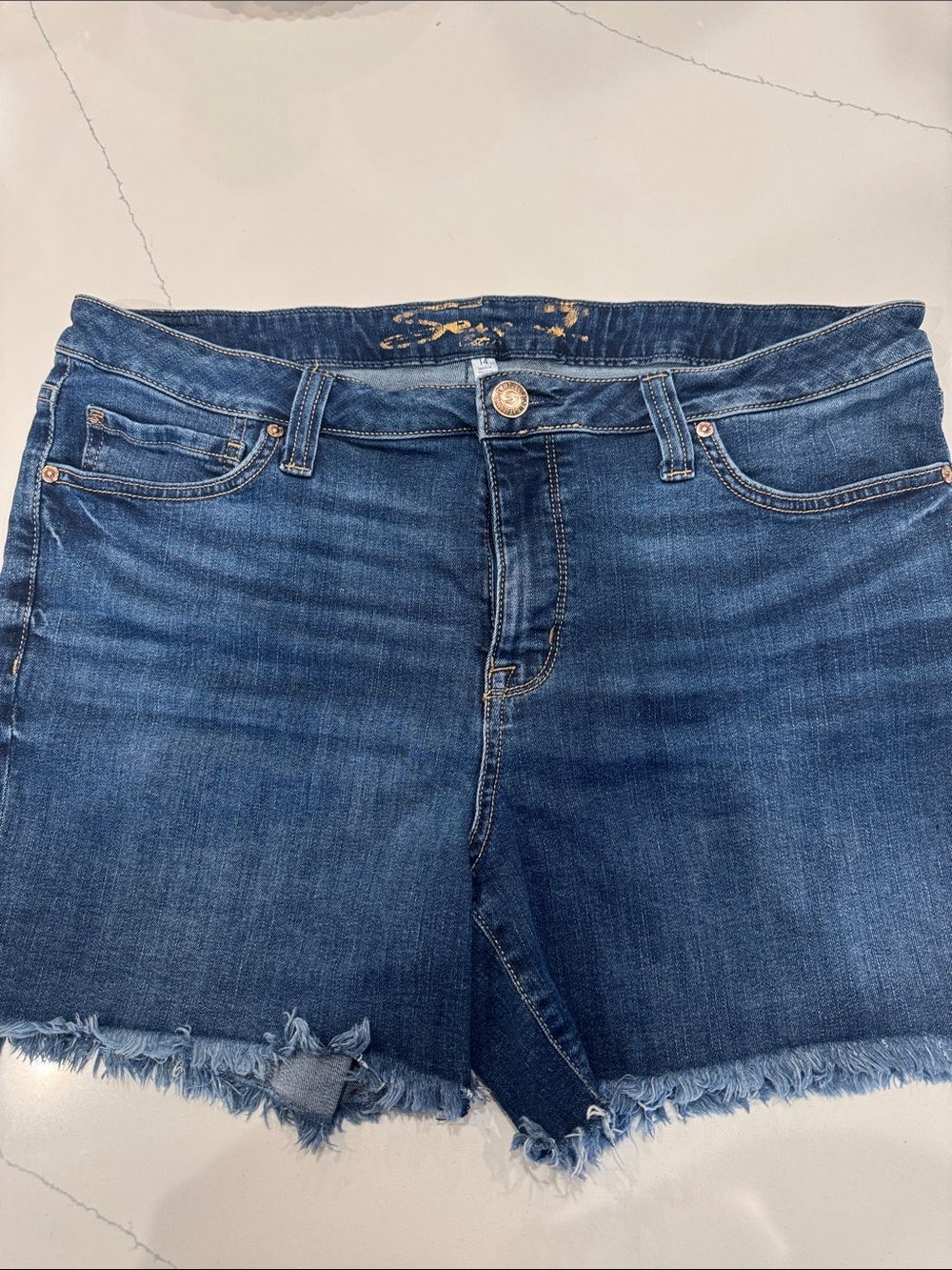 INC International Concepts Distressed Frayed Hem Denim Shorts - Blue